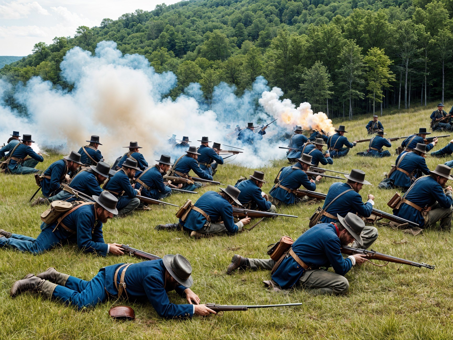 Civil War Reenactment Scene with Soldiers and Smoke