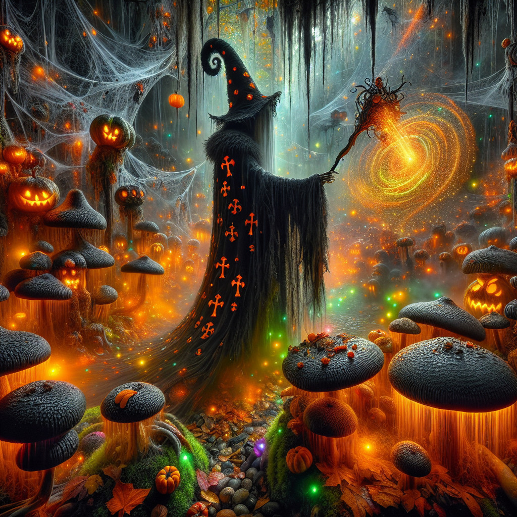 Mystical Forest Scene with Wizard and Enchanted Elements