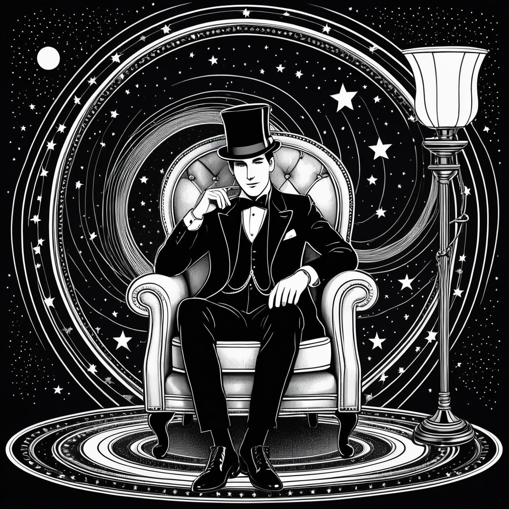 Elegant Man in Top Hat Surrounded by Cosmic Backdrop