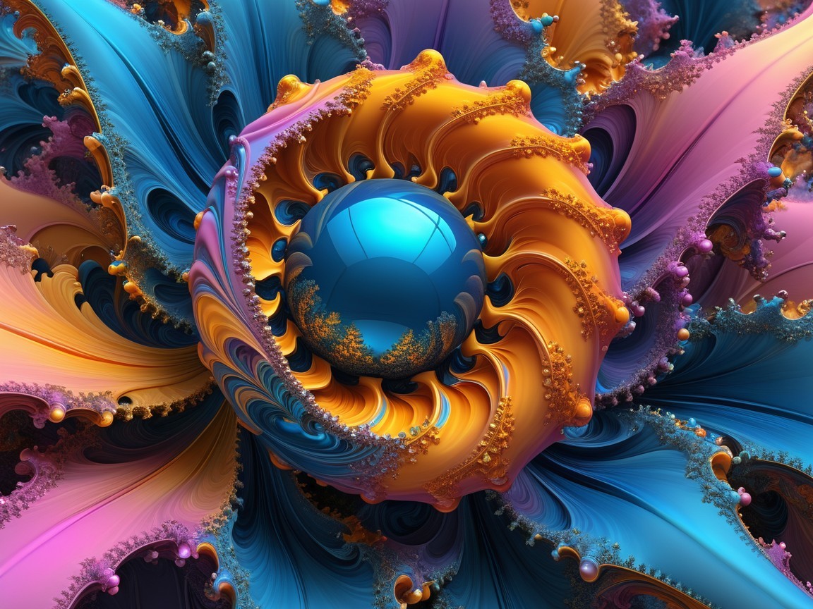 Vibrant Abstract Design with Blue, Orange, and Pink Patterns