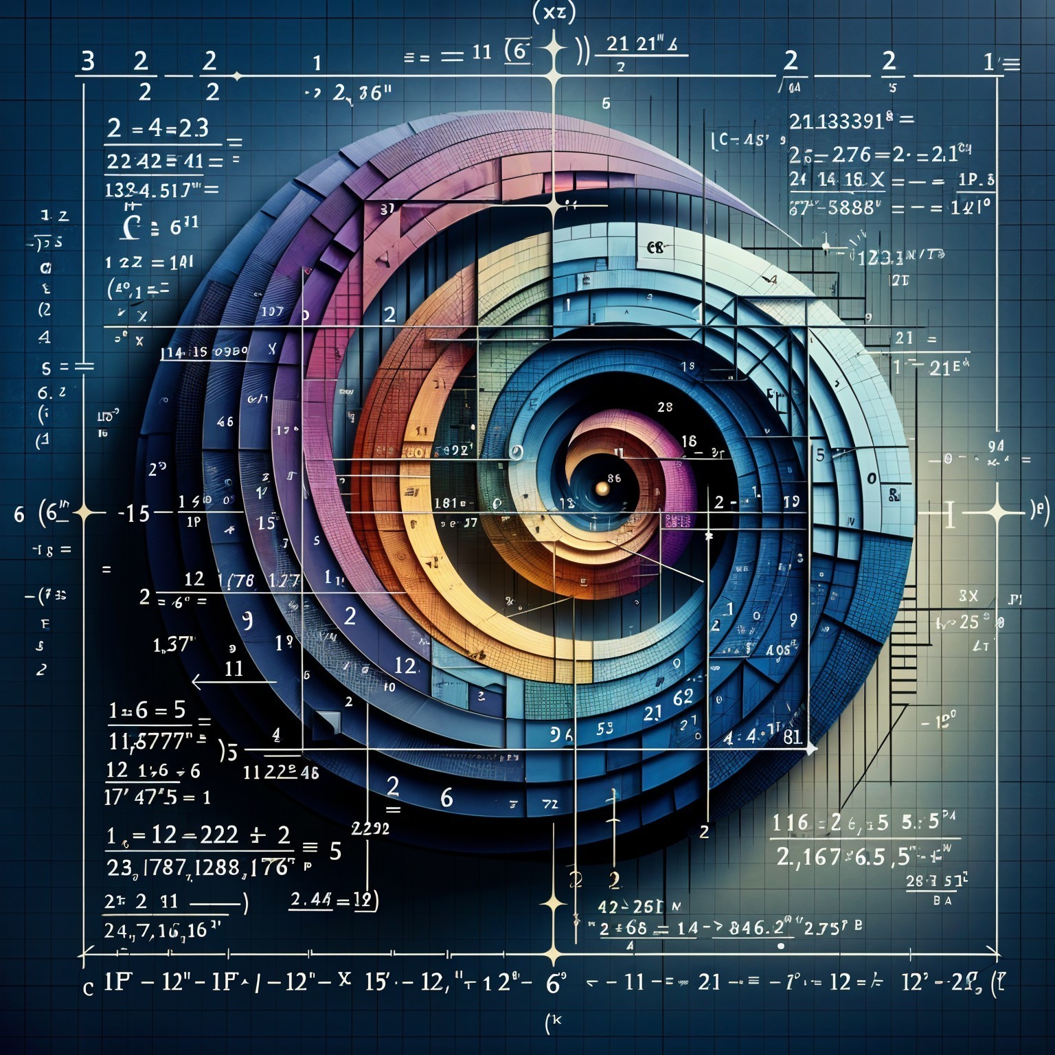 Colorful Spiral with Mathematical Equations and Graphs
