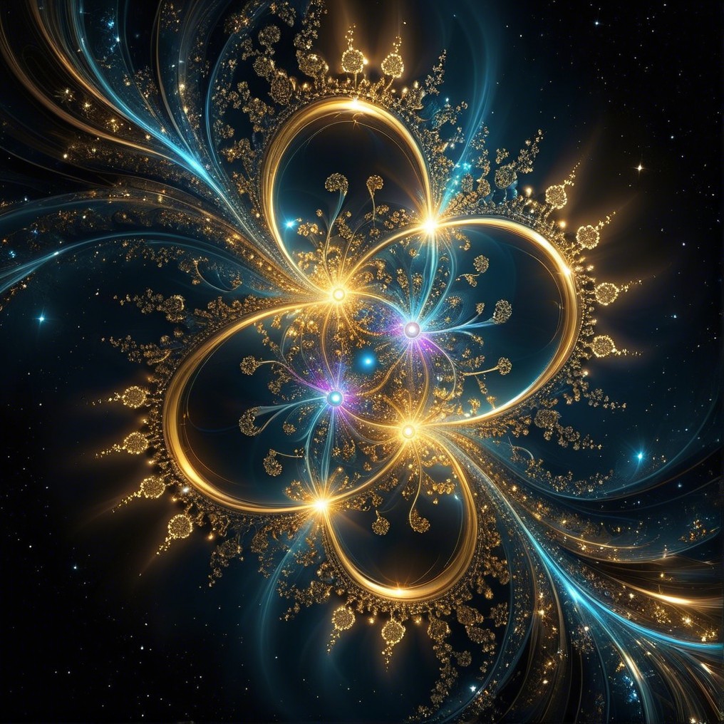 Cosmic Fractal Design with Swirls and Golden Hues