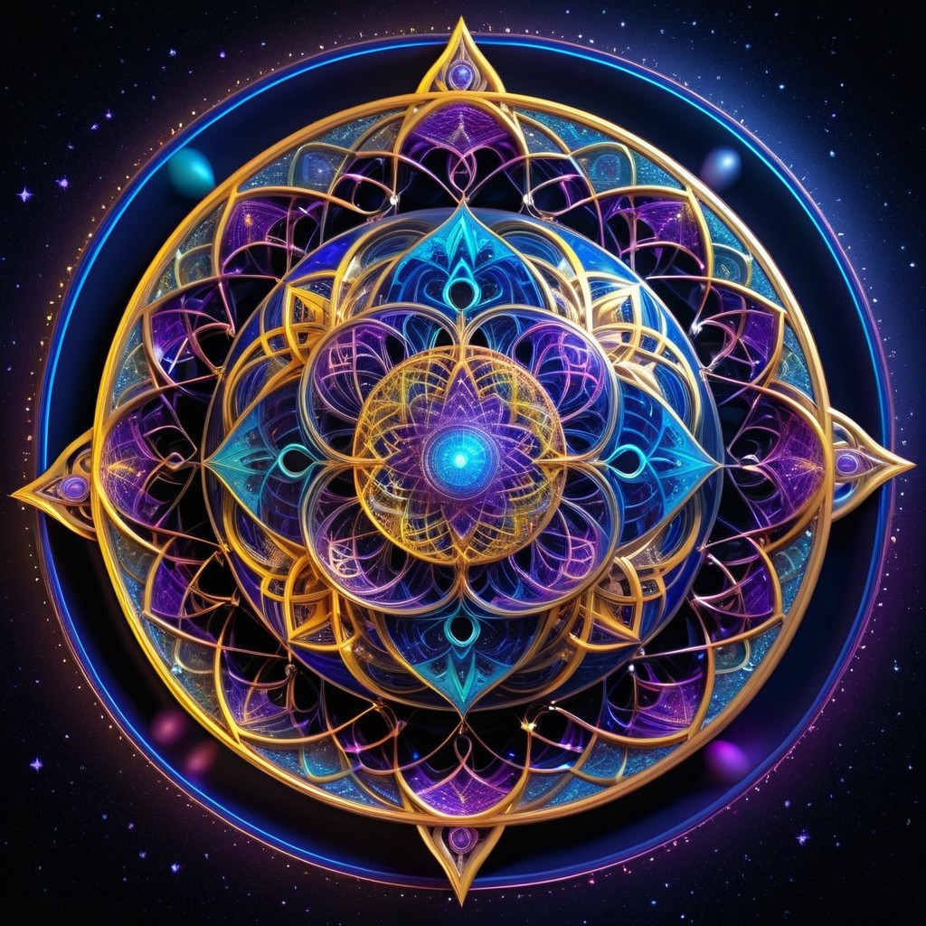 Vibrant Mandala Design with Cosmic Patterns and Colors