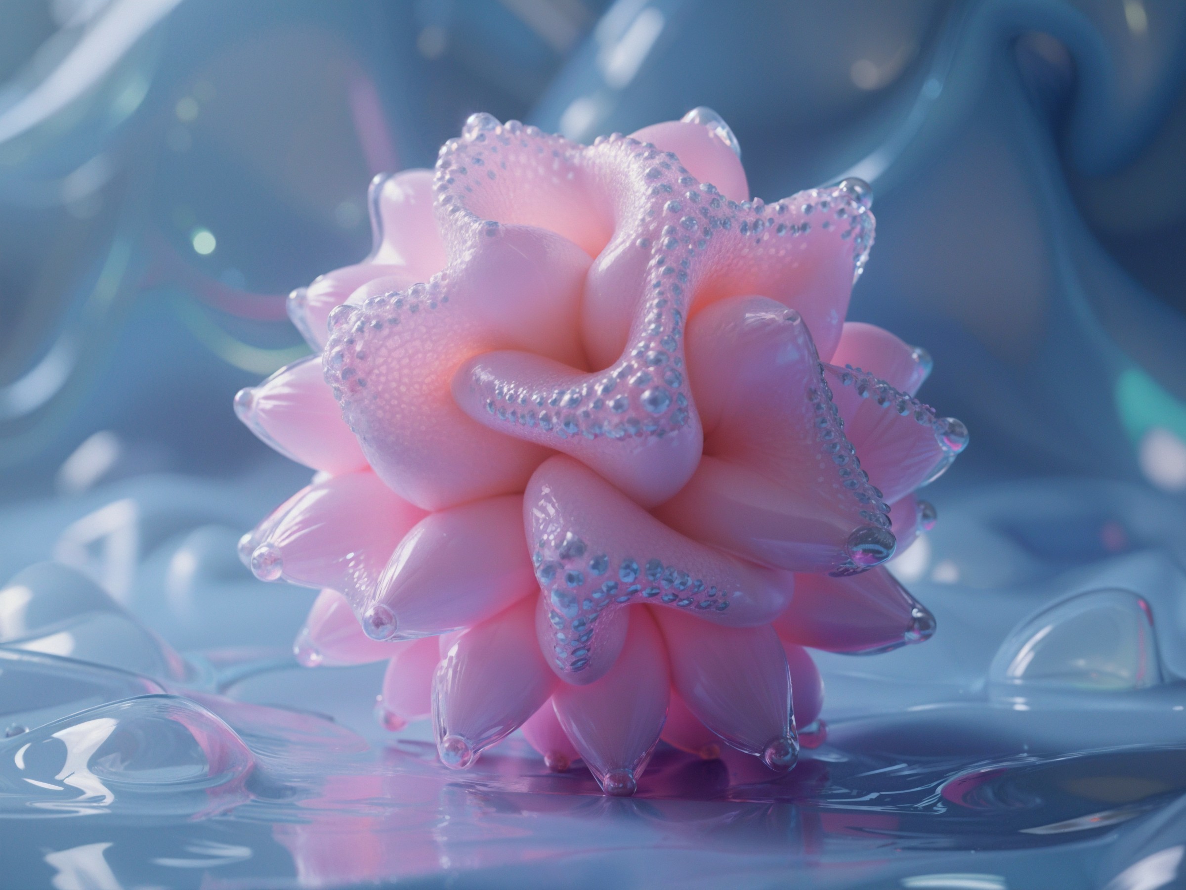 Colorful Organic Sculpture on Glossy Surface