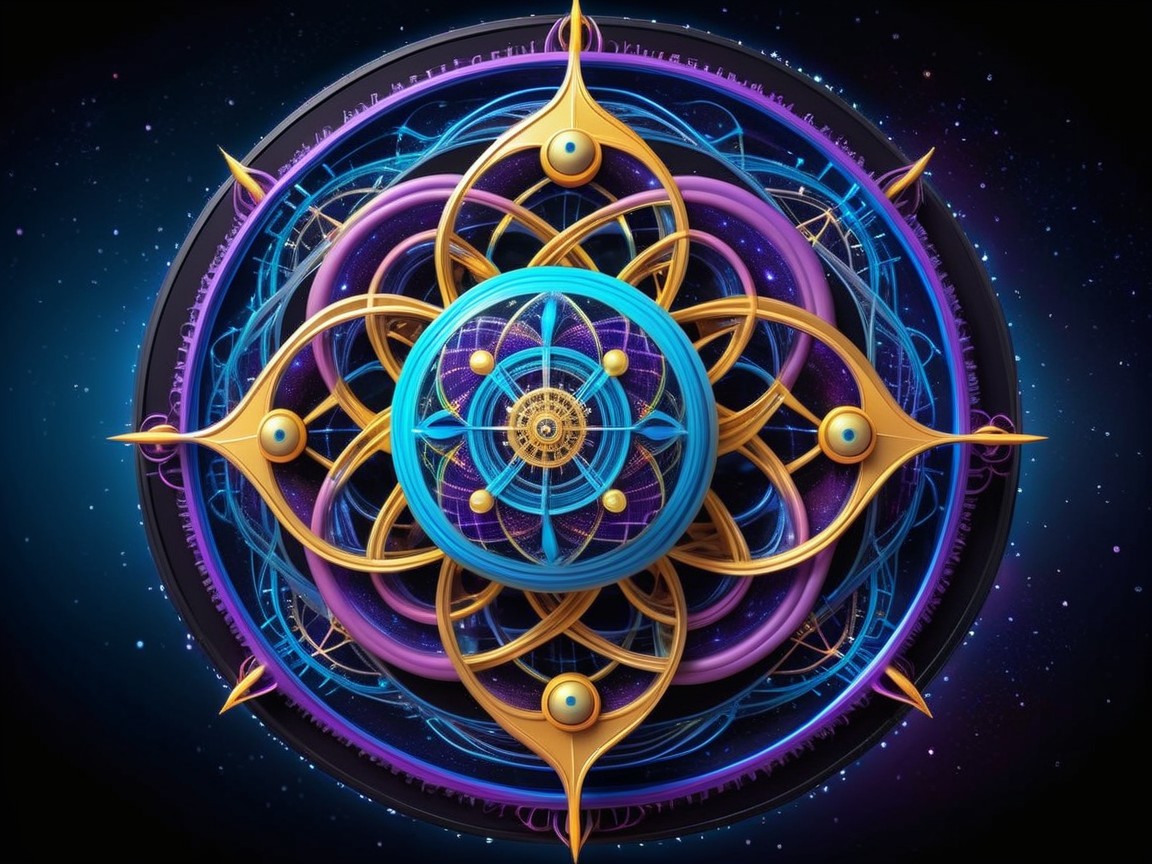 Intricate Mandala with Blue Orb and Golden Accents