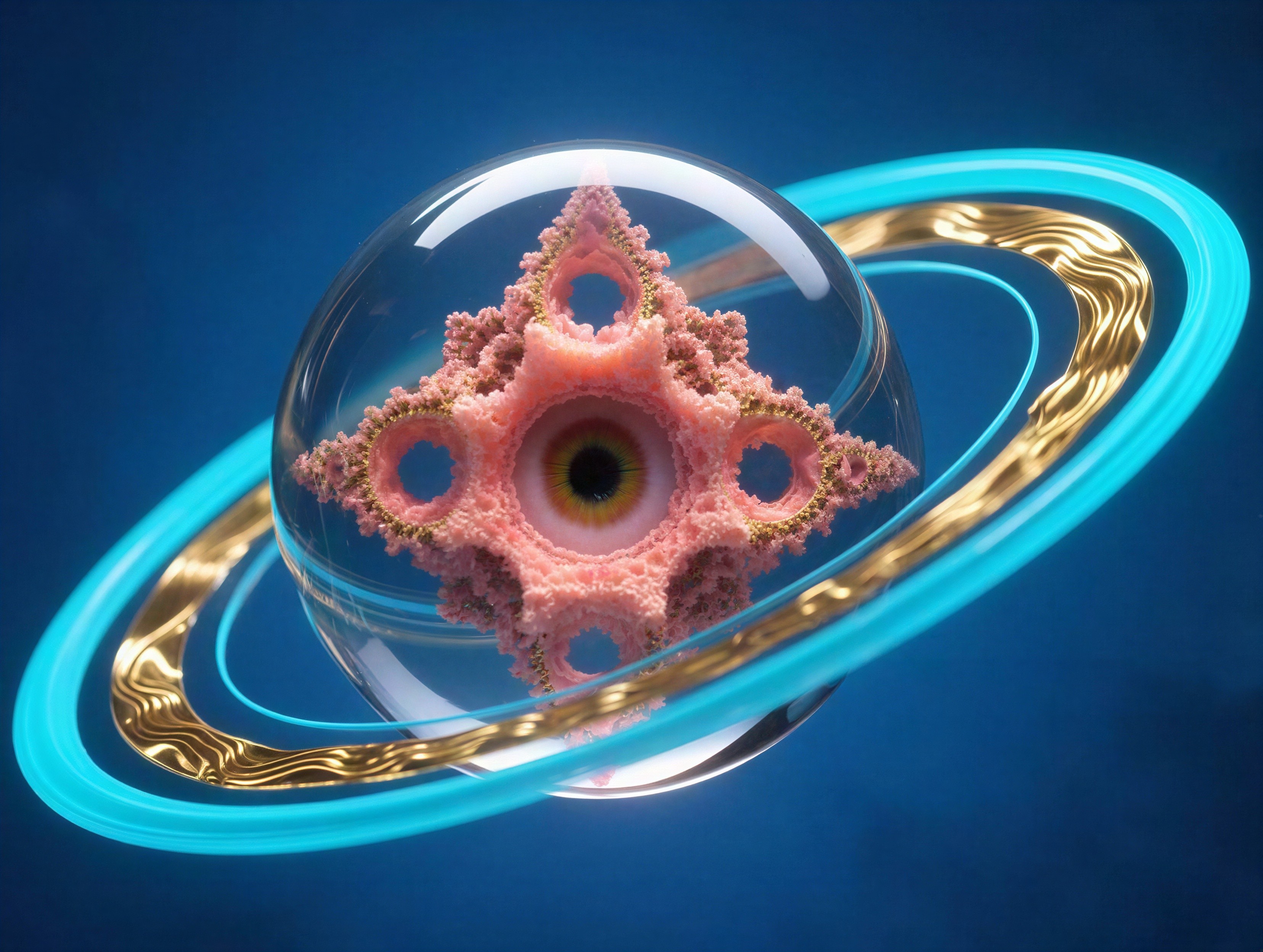 Psychedelic 3D Render of Planet with Rings and Eye