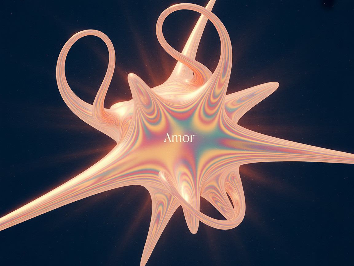Abstract 3D Shape with Iridescent Glow and "Amor