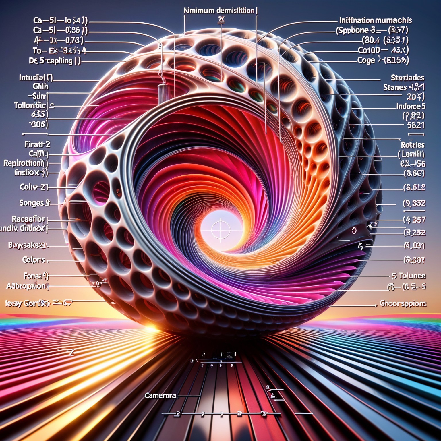 Vibrant 3D Structure with Intricate Patterns and Gradients