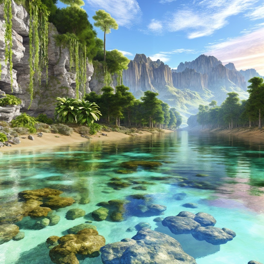 Serene Landscape with Winding River and Cliffs