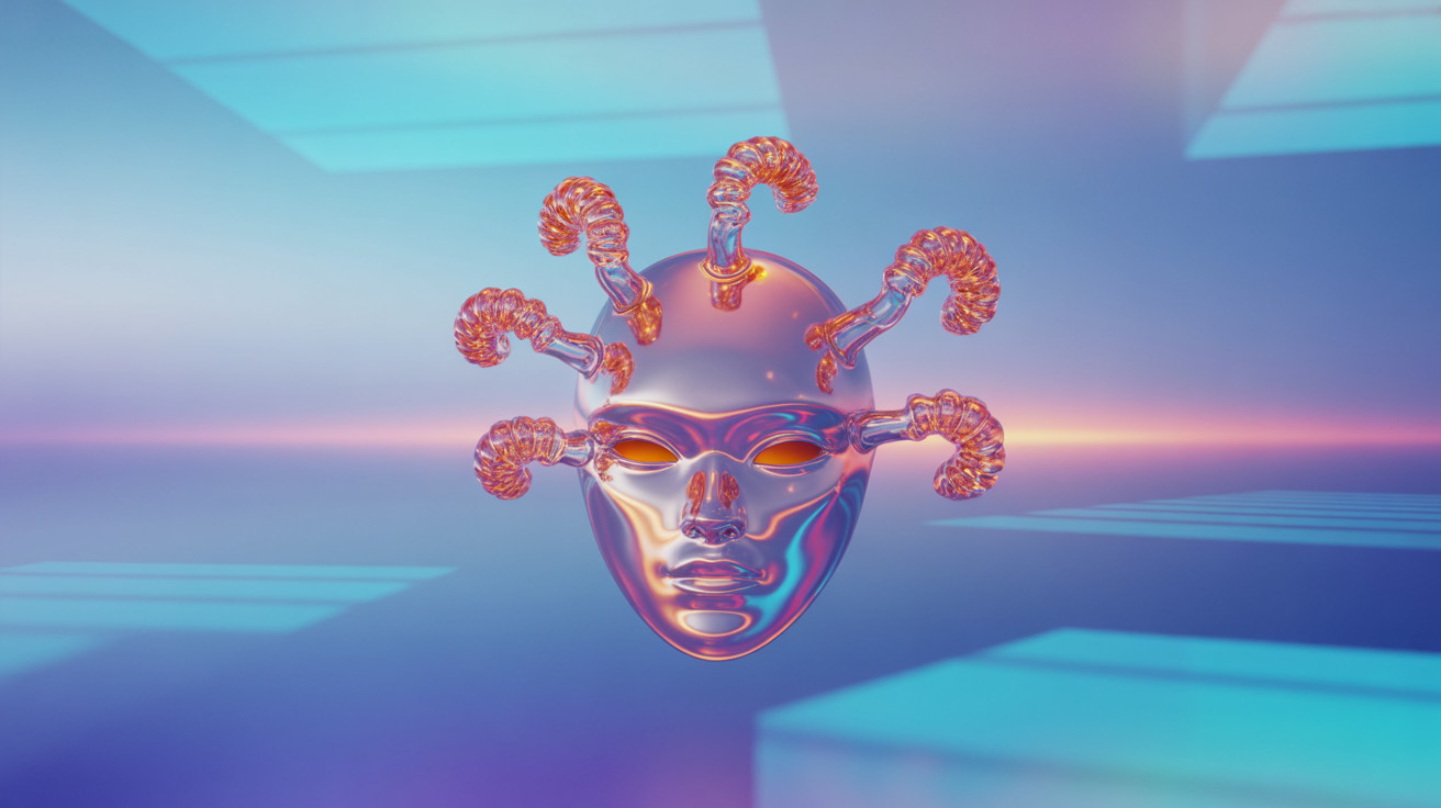 Futuristic Translucent Head with Spiral Appendages