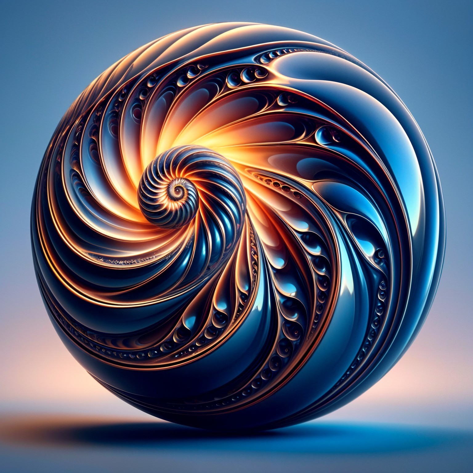 Three-Dimensional Spiral Design in Blue and Orange