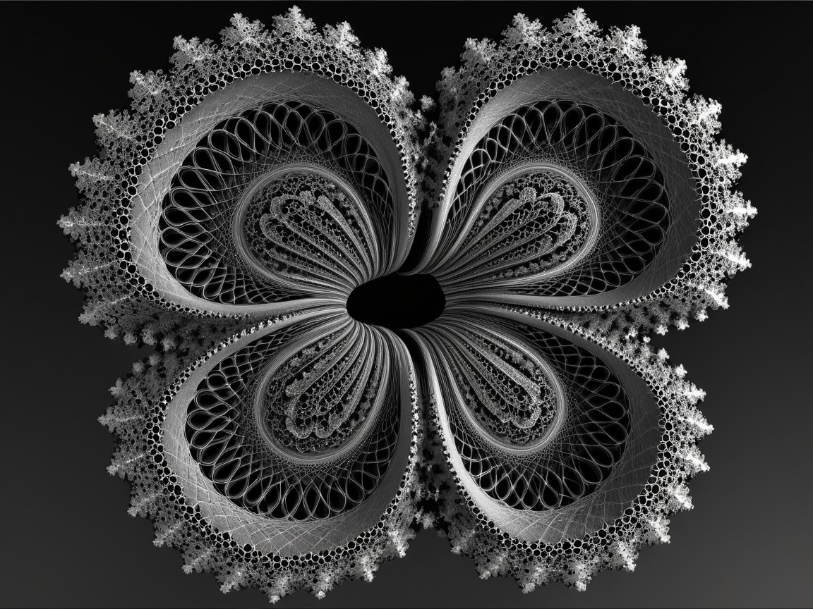 Intricate Black and White Fractal Flower Design