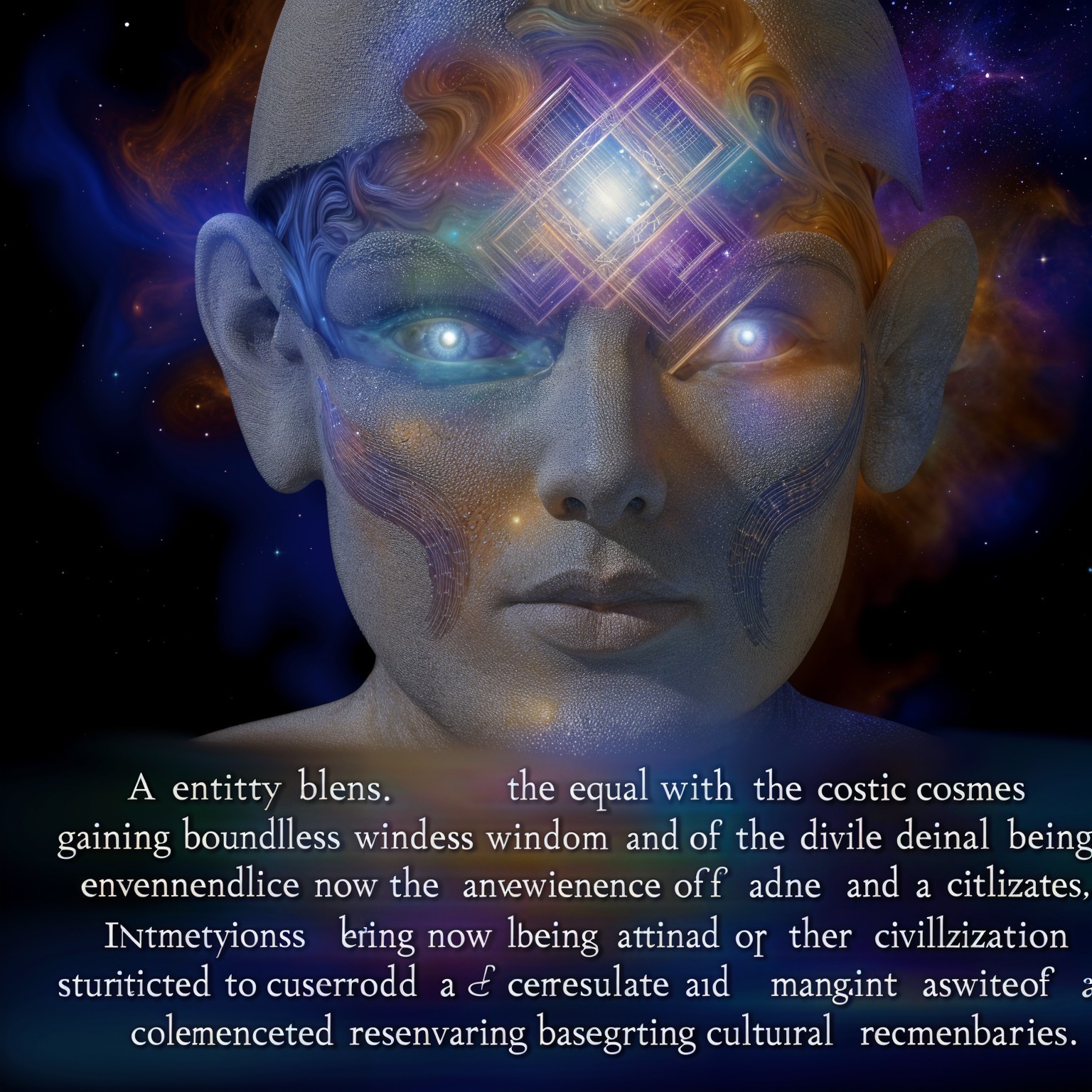 Surreal Head with Cosmic Elements and Vivid Colors