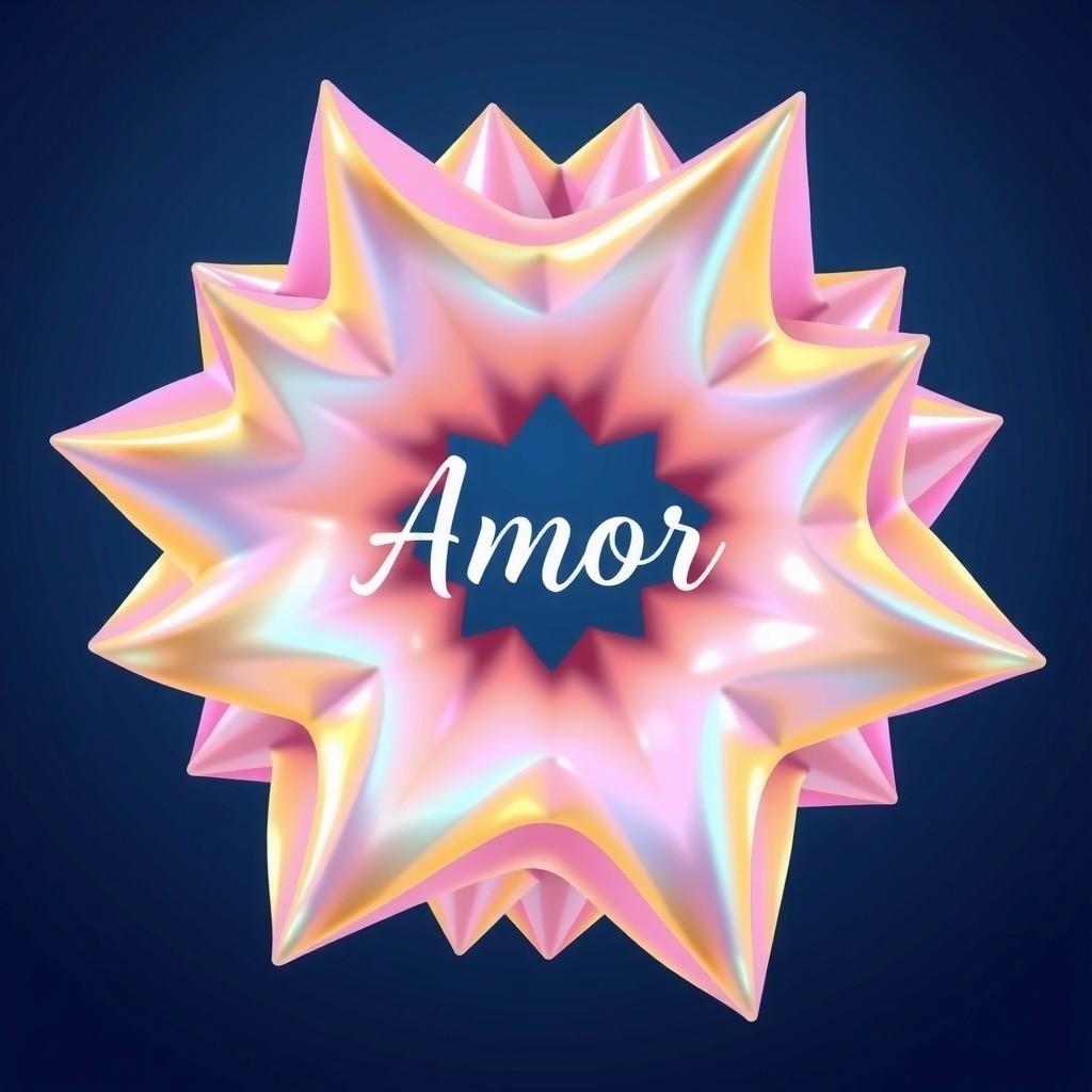 Three-Dimensional Starburst Design with "Amor" Script