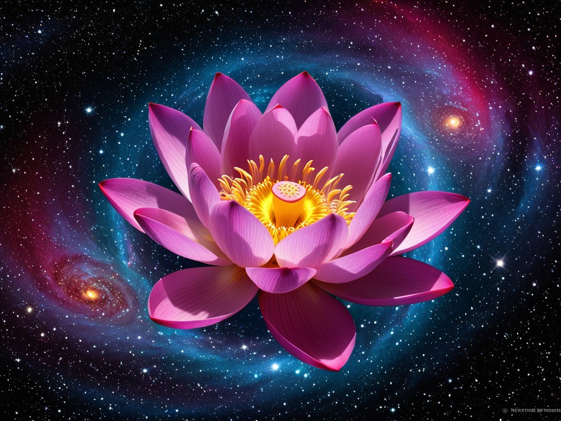 Vibrant Pink Lotus Flower Against Cosmic Background