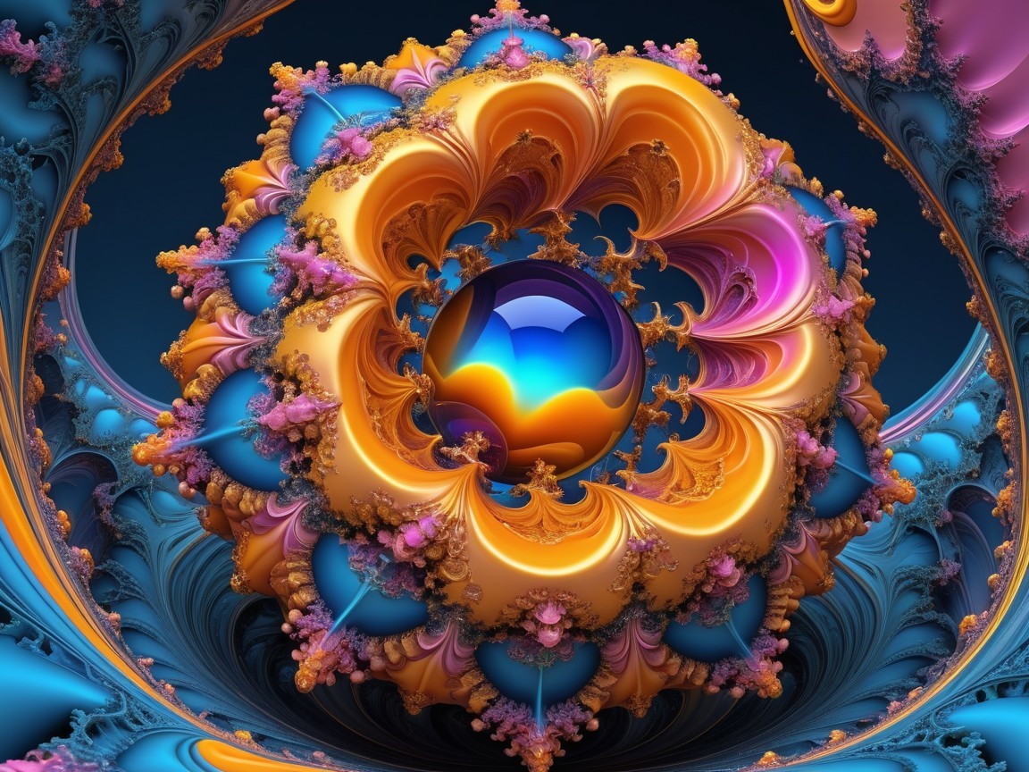 Vibrant Fractal Design with Glossy Center Sphere