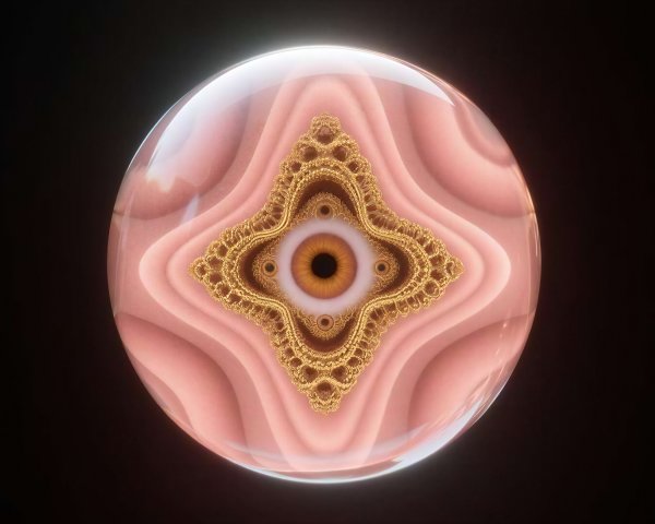 Digital painting of an amber-brown iris in orb