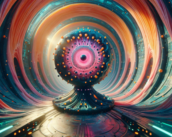 Surreal Landscape with Pulsating Luminous Core