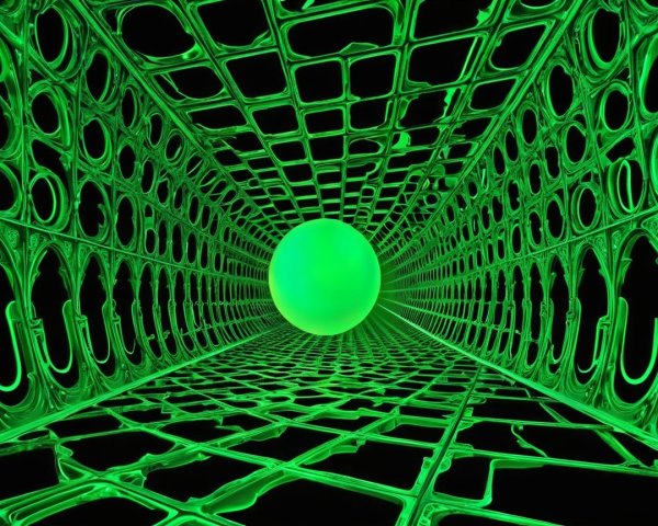 Green Geometric Tunnel with Glowing Sphere Center