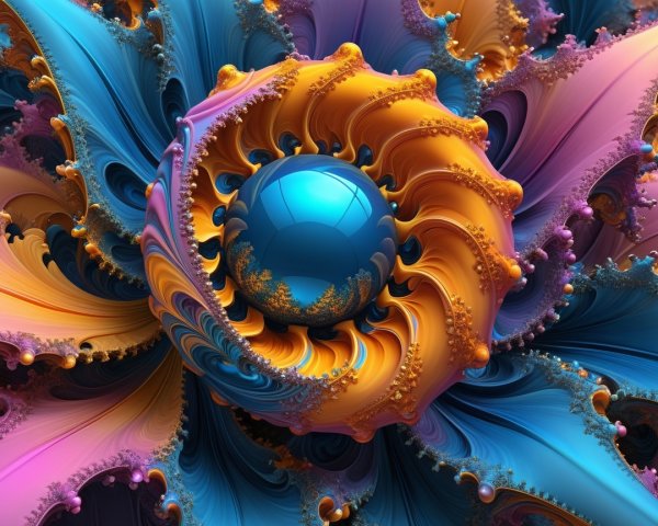 Vibrant Abstract Design with Blue, Orange, and Pink Patterns