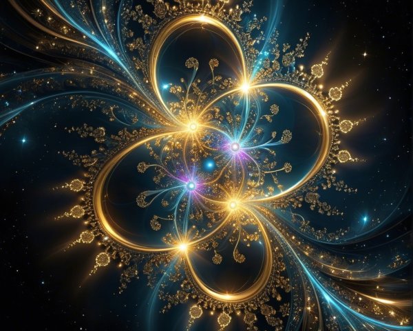 Cosmic Fractal Design with Swirls and Golden Hues
