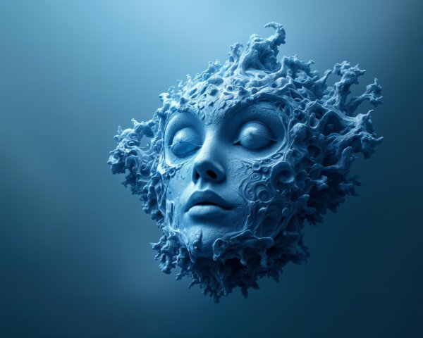Surreal Abstract Face in Organic Forms and Blue Tones