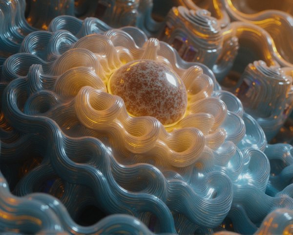 Close-up of a spherical object with wavy translucent structures