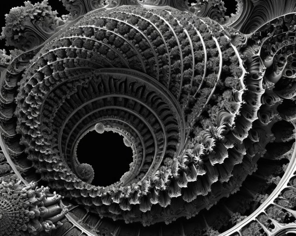 Intricate Black and White Fractal Design with Spirals