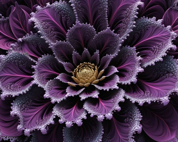 Intricate Floral Design with Purple Petals and Gold Center