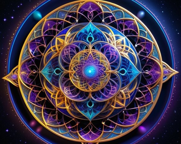Vibrant Mandala Design with Cosmic Patterns and Colors