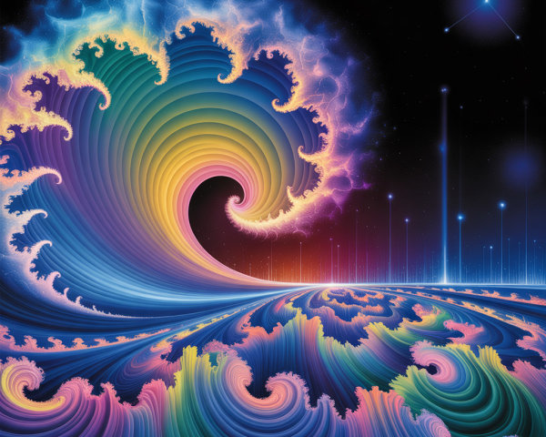 Vibrant Colorful Wave Against Dark Cosmic Background