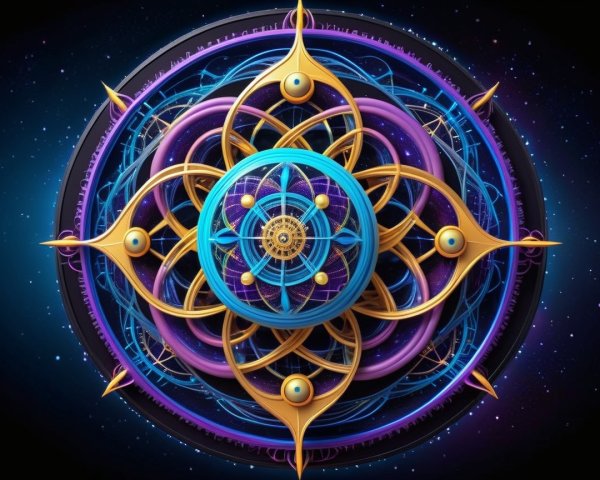 Intricate Mandala with Blue Orb and Golden Accents