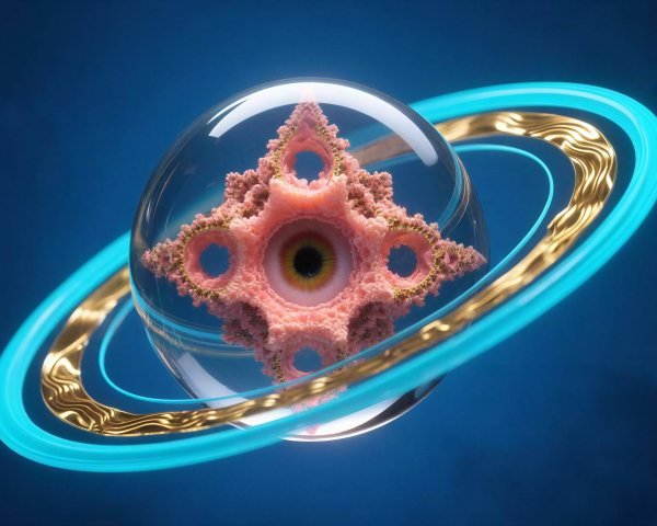 Psychedelic 3D Render of Planet with Rings and Eye
