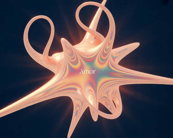 Abstract 3D Shape with Iridescent Glow and "Amor