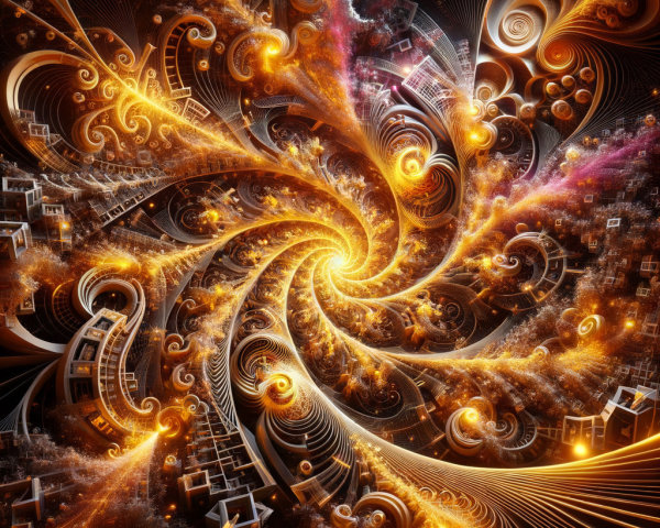 Vibrant Fractal Pattern with Spirals and Geometric Shapes