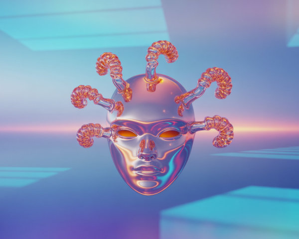 Futuristic Translucent Head with Spiral Appendages