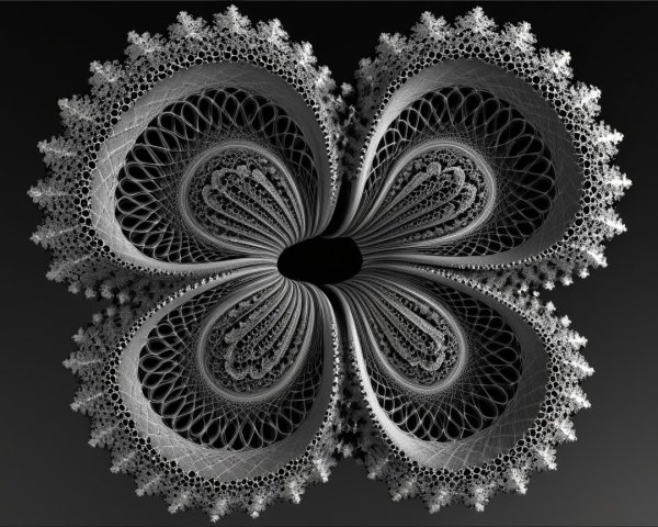 Intricate Black and White Fractal Flower Design