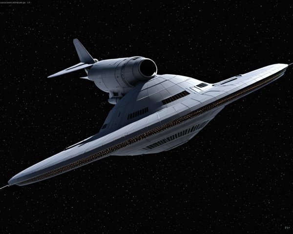 Futuristic Saucer-Shaped Spacecraft in Deep Space