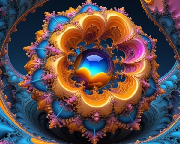 Vibrant Fractal Design with Glossy Center Sphere