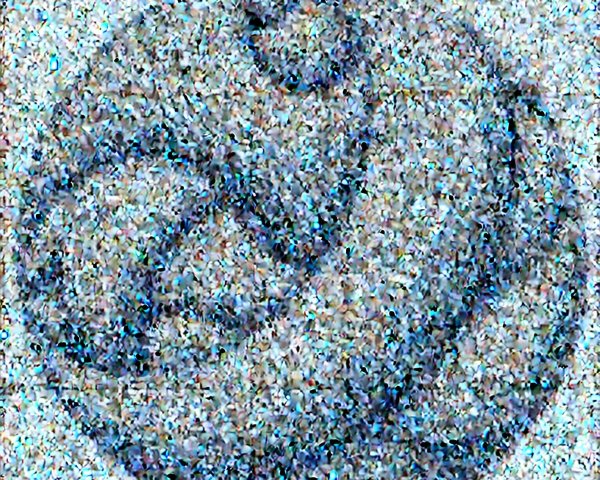 Pixelated circular logo in blue and gray tones