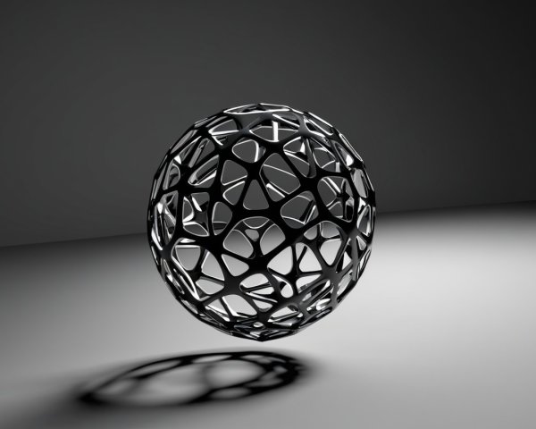 Glossy Black Spherical Object with Lattice Design