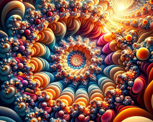 Vibrant Fractal Pattern with Spirals and Spherical Shapes