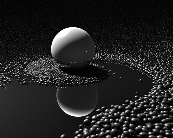 Glossy White Sphere on Textured Black Sphere Surface