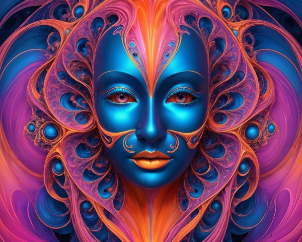 Surreal Face with Intricate Swirling Patterns in Color