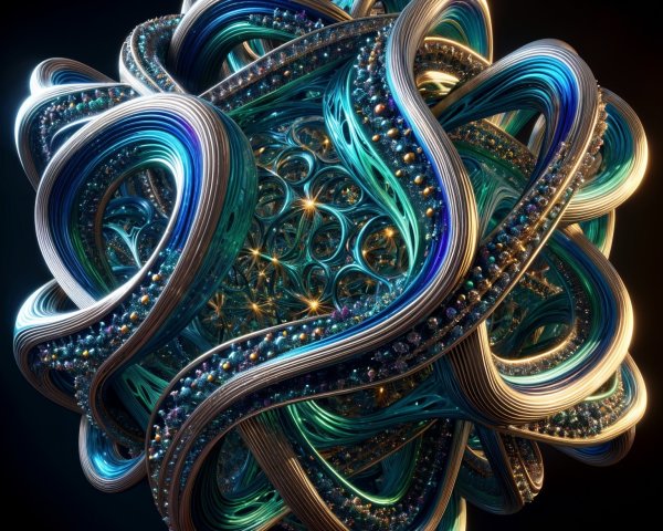 3D Abstract Sculpture of Intertwined Metallic Ribbons