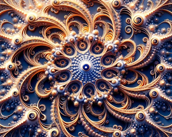 Intricate Fractal Design with Gold and Cream Patterns