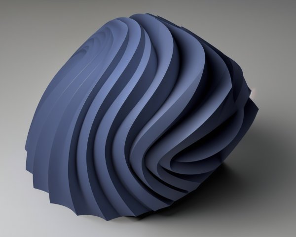 Abstract Sculpture with Navy Blue Curves and Layers
