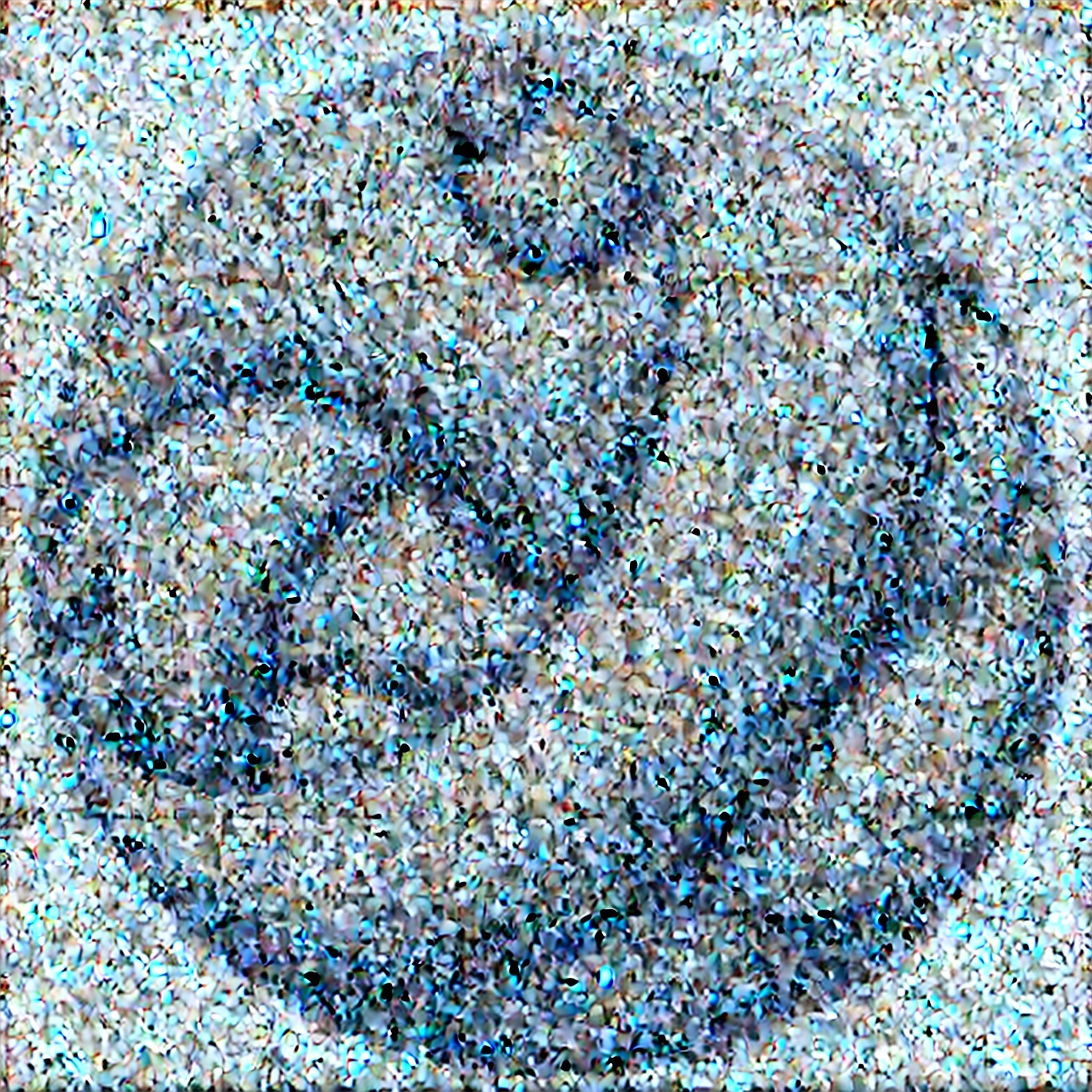 Pixelated circular logo in blue and gray tones