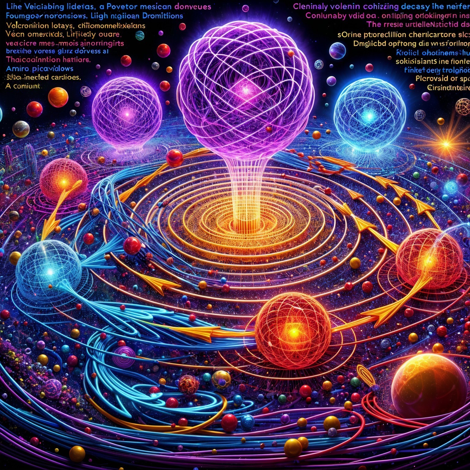 Vibrant Cosmic Scene with Swirling Vortex and Orbs