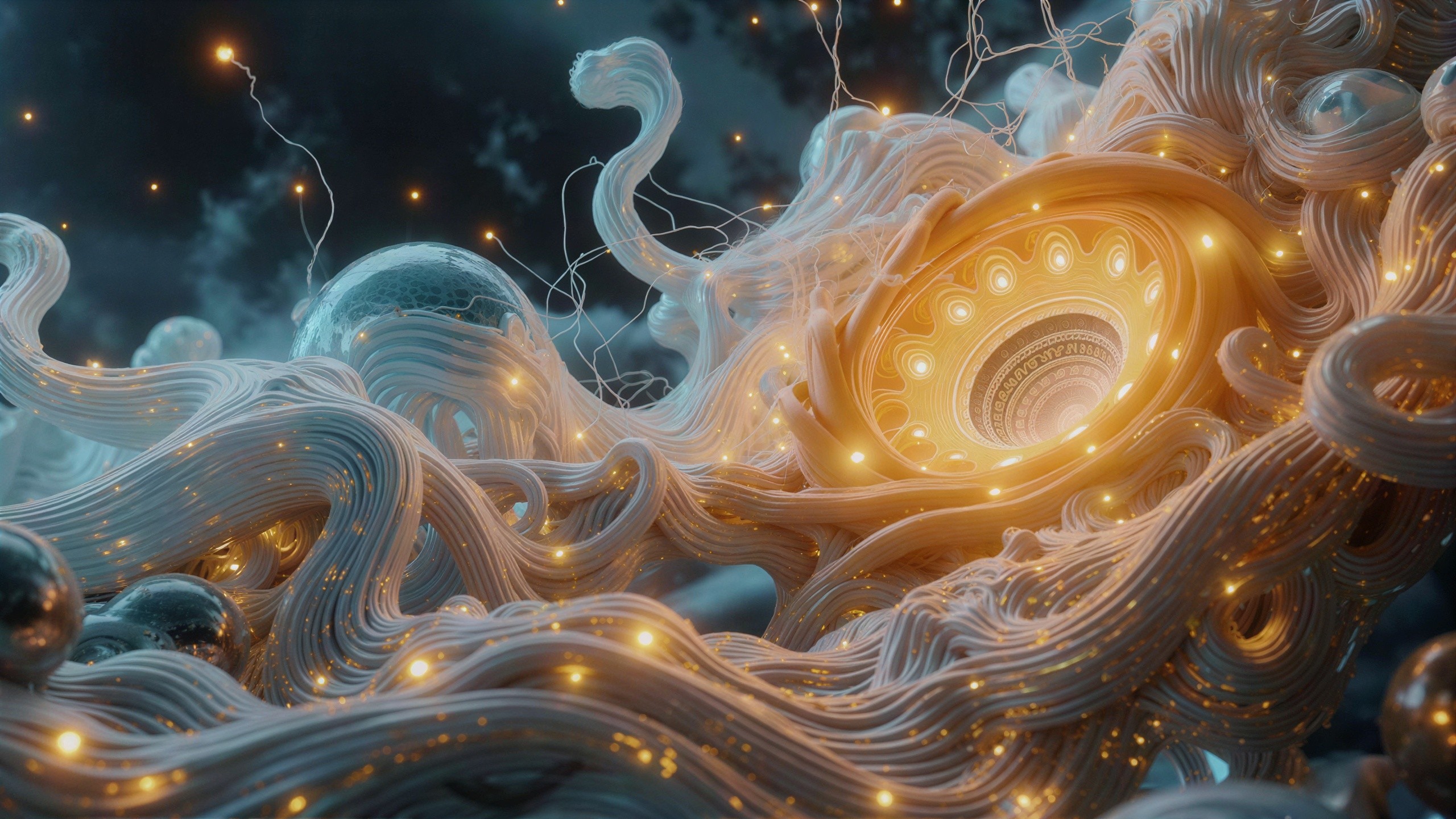 Abstract 3D Rendering of Intertwined Light Structures